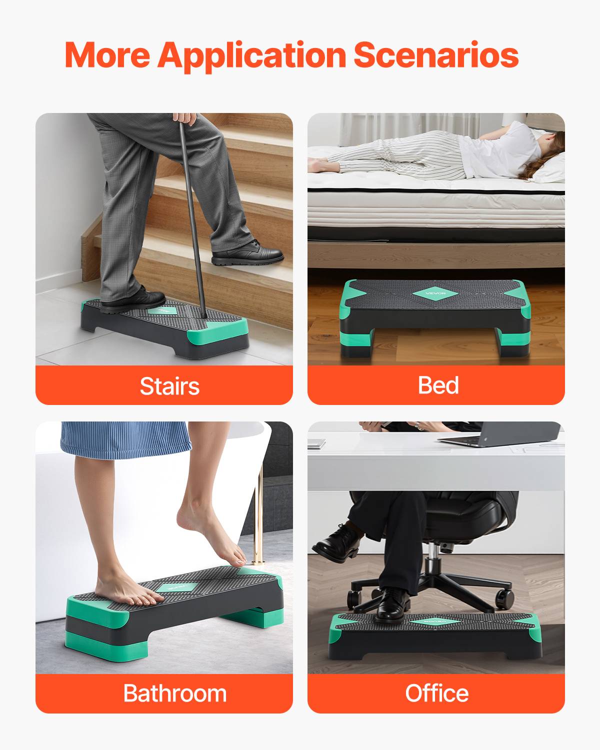 Vevor - VEVOR Stepper aérobic 71 cm, plateforme réglable 10–20 cm, antidérapante avec 4 rehausseurs, support 250 kg, compact pour domicile, vert. - Image 6