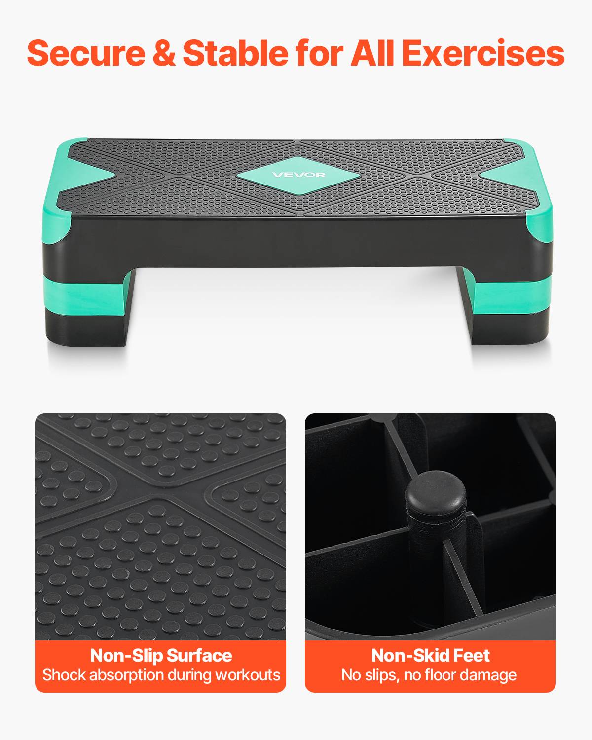 Vevor - VEVOR Stepper aérobic 71 cm, plateforme réglable 10–20 cm, antidérapante avec 4 rehausseurs, support 250 kg, compact pour domicile, vert. - Image 3