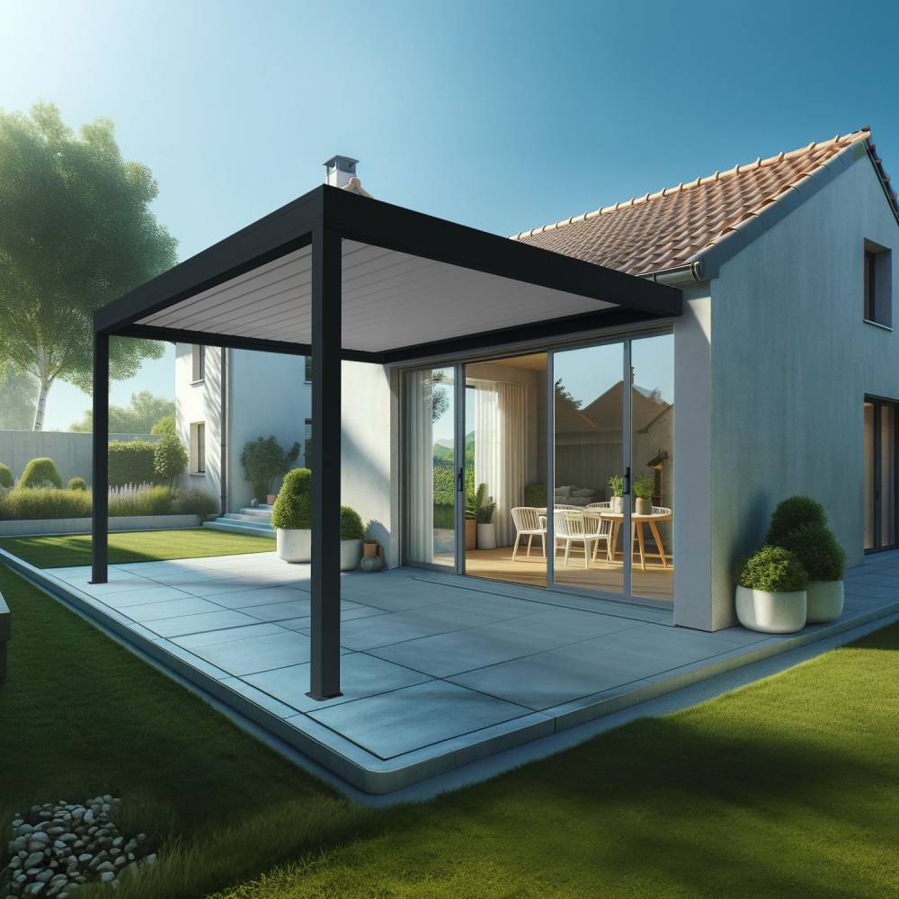 Pergola Bioclimatique AVANOA 3,00x3,038 M Vérin à Télécommande (Gris anthracite / Blanc) - Alia Productions - Imagen 1