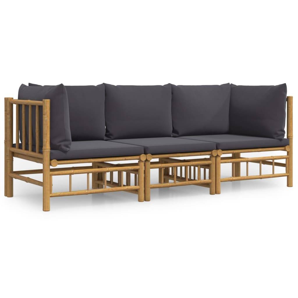 Ensemble Canapé Jardin Bambou 3 pcs Coussins Gris Foncé Sectionnel – ComfortXL Outdoor Living - Image 2