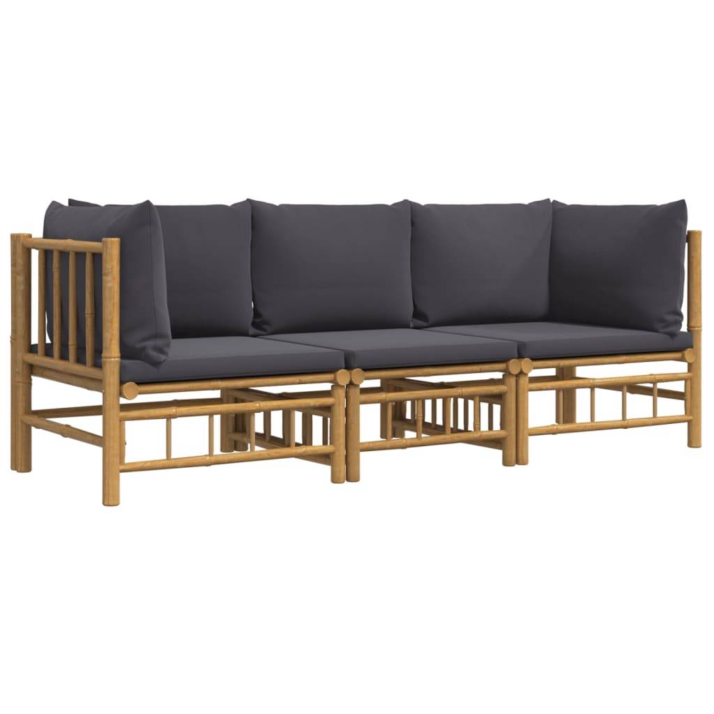 Ensemble Canapé Jardin Bambou 3 pcs Coussins Gris Foncé Sectionnel – ComfortXL Outdoor Living - Image 3