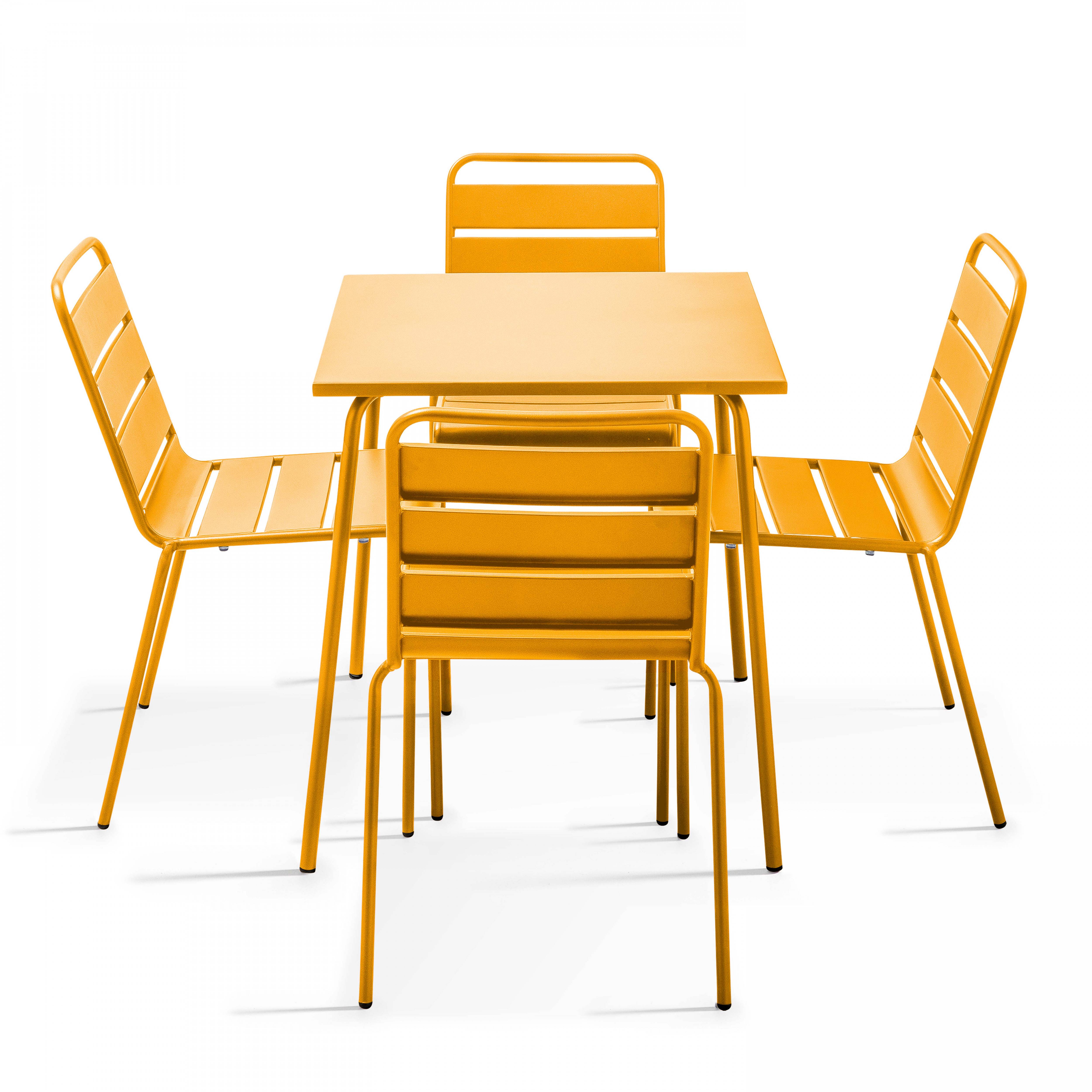 Oviala - Ensemble table de terrasse et 4 chaises en métal jaune Palavas - Oviala - Imagen 1