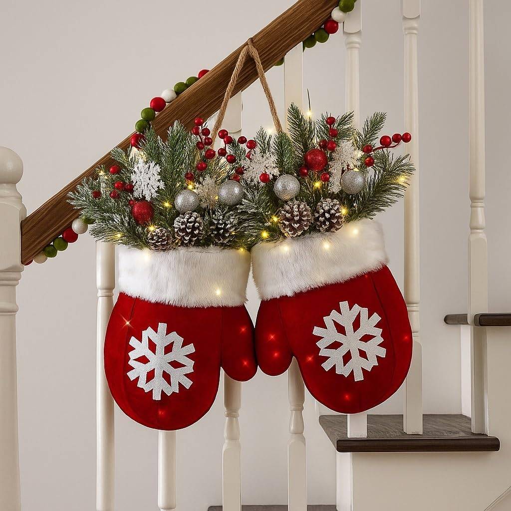 Couronne de Noël scintillante avec 120 LED, guirlande artificielle pour porte d'entrée, boules de Noël suspendues pour décoration murale - Image 4