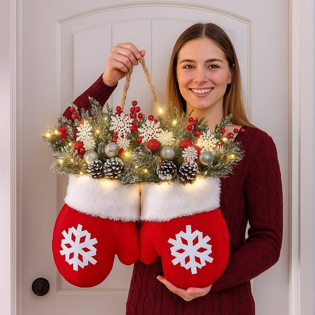 Couronne de Noël scintillante avec 120 LED, guirlande artificielle pour porte d'entrée, boules de Noël suspendues pour décoration murale - Image 3