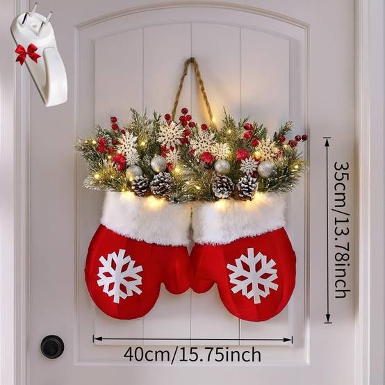 Couronne de Noël scintillante avec 120 LED, guirlande artificielle pour porte d'entrée, boules de Noël suspendues pour décoration murale - Image 6