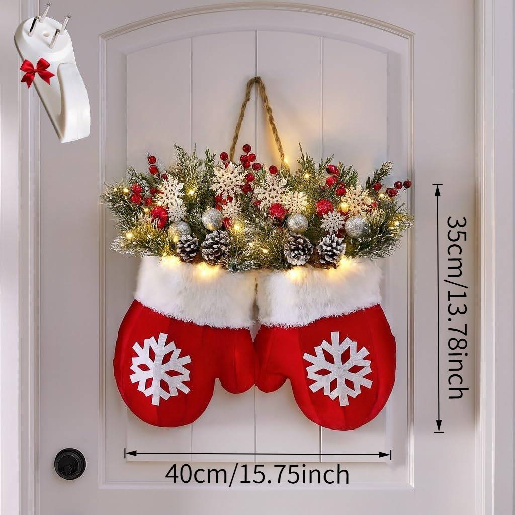 Couronne de Noël scintillante avec 120 LED, guirlande artificielle pour porte d'entrée, boules de Noël suspendues pour décoration murale - Image 6