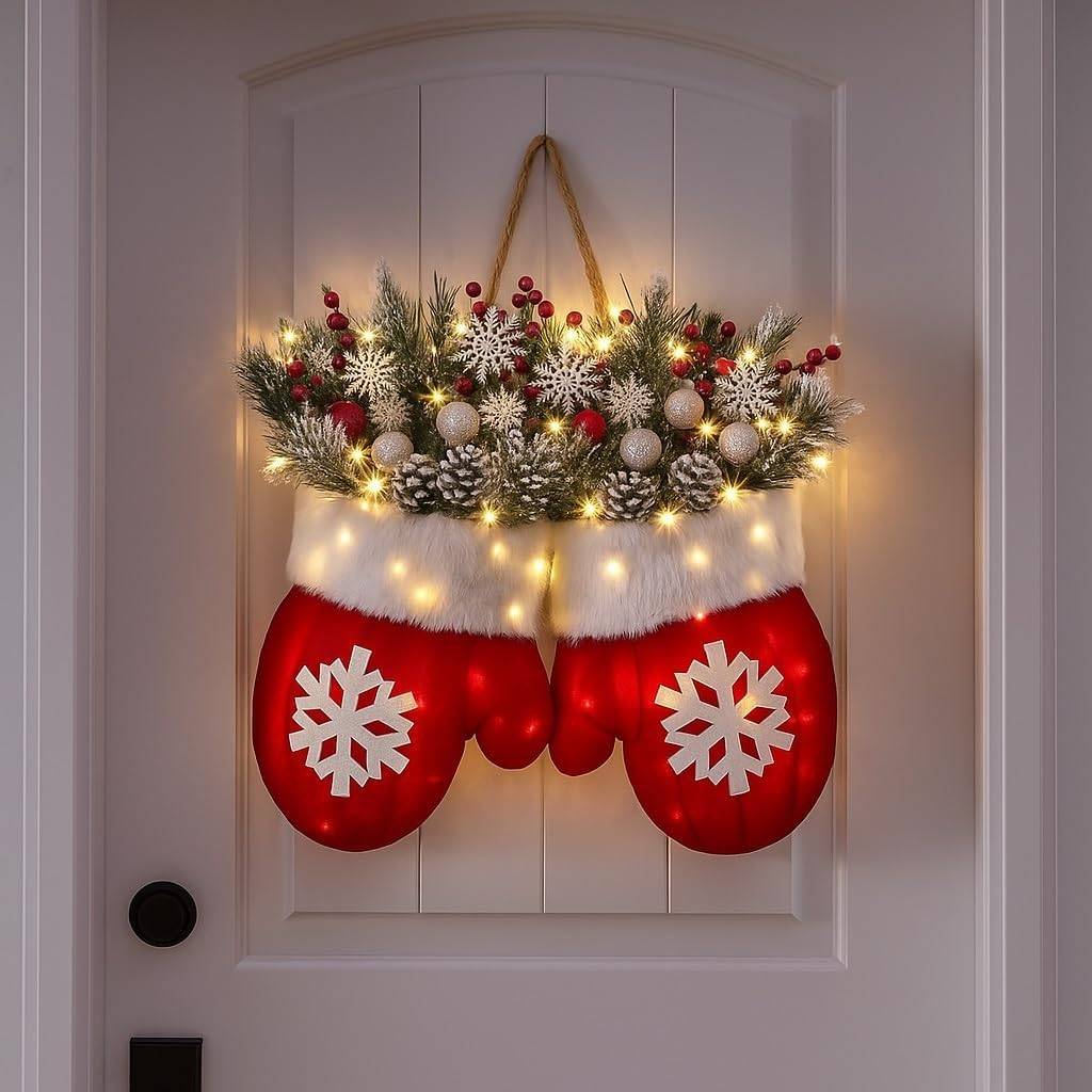 Couronne de Noël scintillante avec 120 LED, guirlande artificielle pour porte d'entrée, boules de Noël suspendues pour décoration murale - Image 1