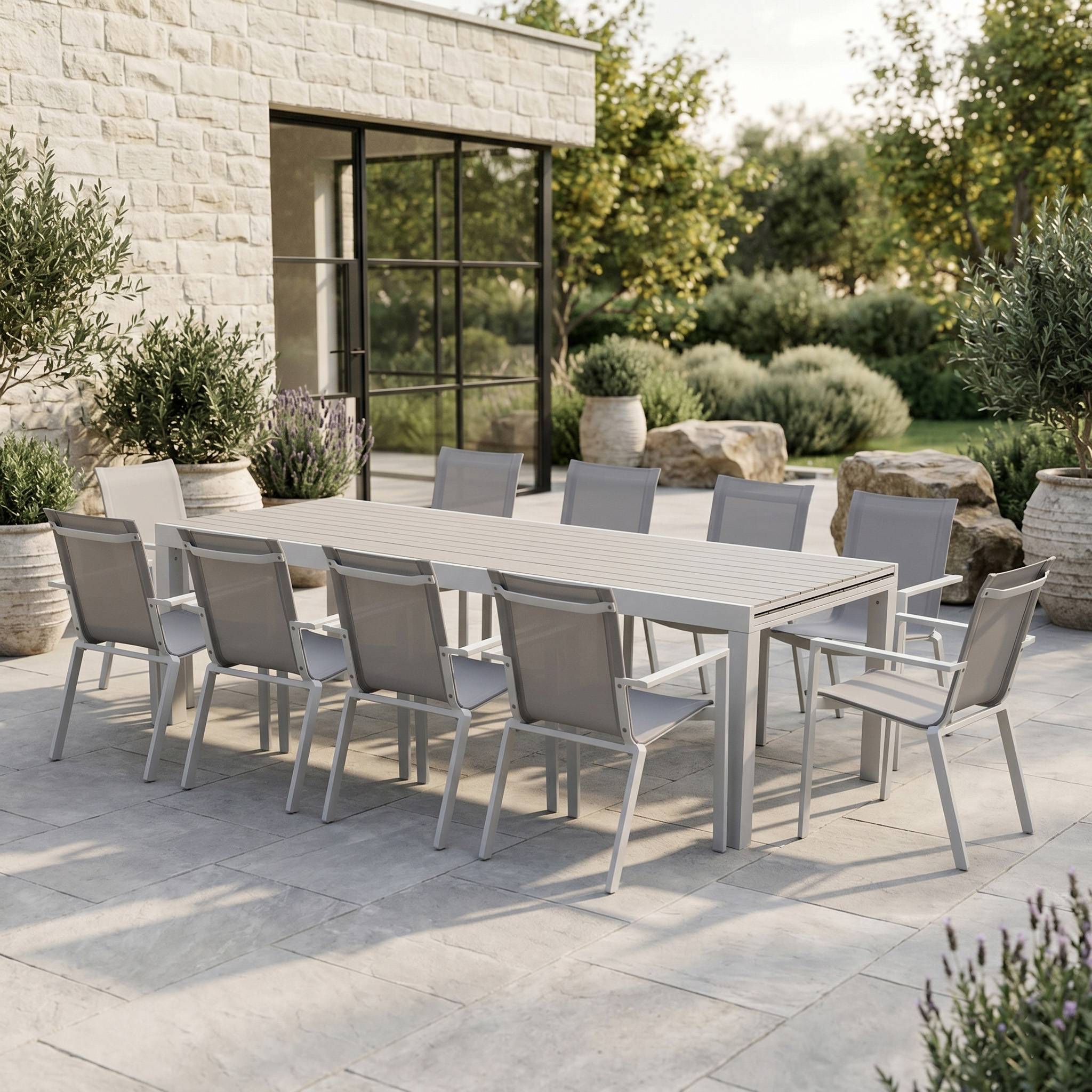 Wilsa Garden - Ensemble de jardin aluminium 10/14 places extensible TULUM avec 10 fauteuils - Imagen 1