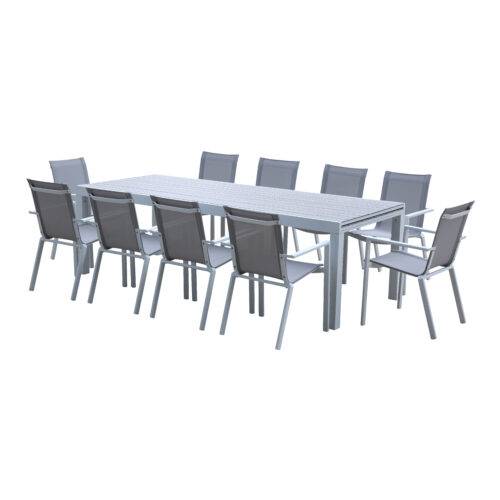 Wilsa Garden - Ensemble de jardin aluminium 10/14 places extensible TULUM avec 10 fauteuils - Imagen 2