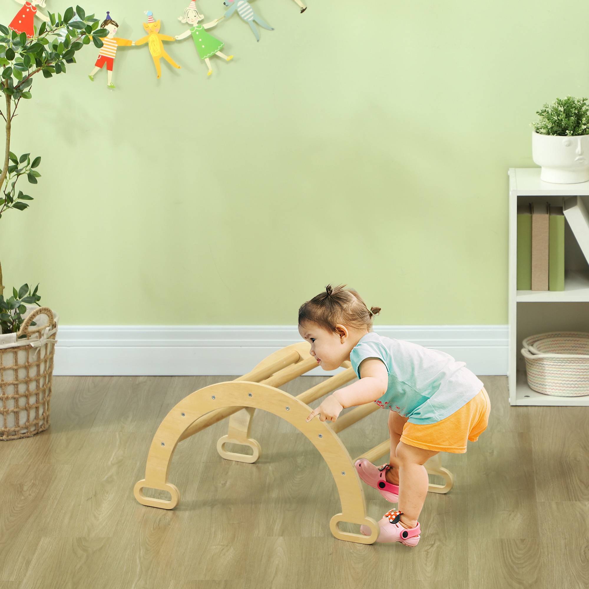 Arche escalade enfants bascule en bois d'intérieur pour garçons & filles, tout-petits de 18 à 48 mois, bois naturel - Image 3