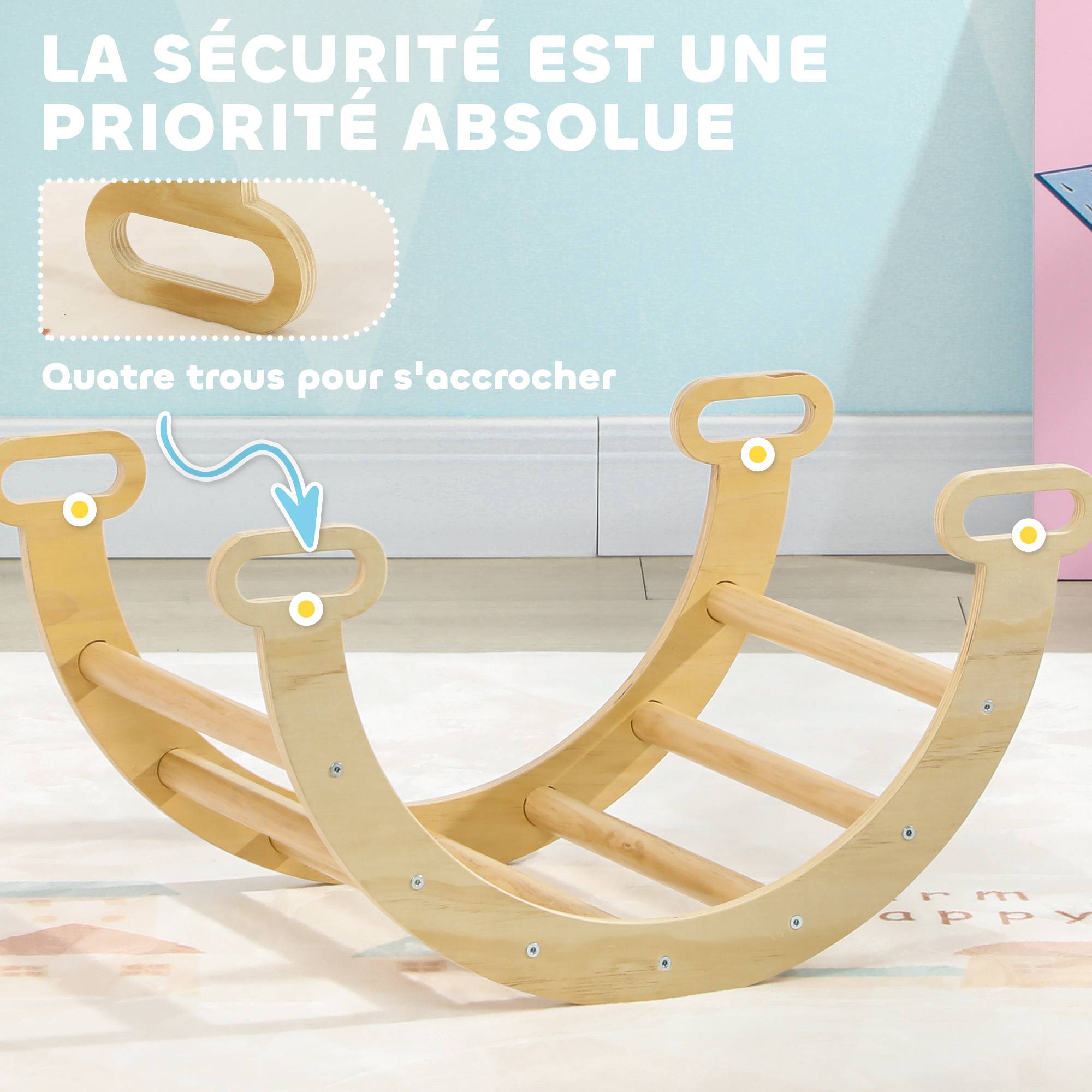 Arche escalade enfants bascule en bois d'intérieur pour garçons & filles, tout-petits de 18 à 48 mois, bois naturel - Image 8