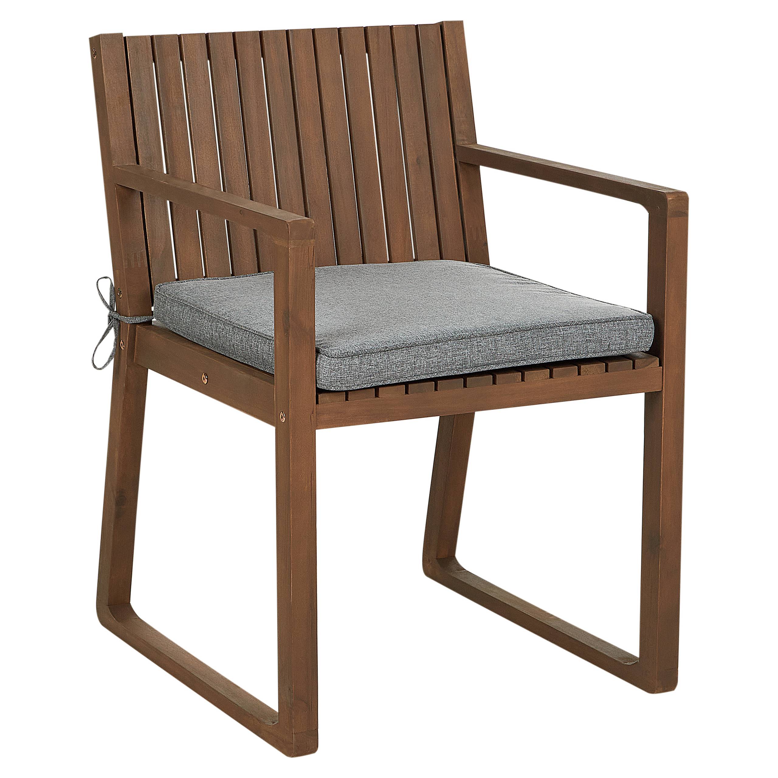 Beliani - Set 8 Chaises de Salle à Manger Extérieur en Bois d'Acacia Foncé avec Coussins Gris Jardin Rustique - Imagen 4