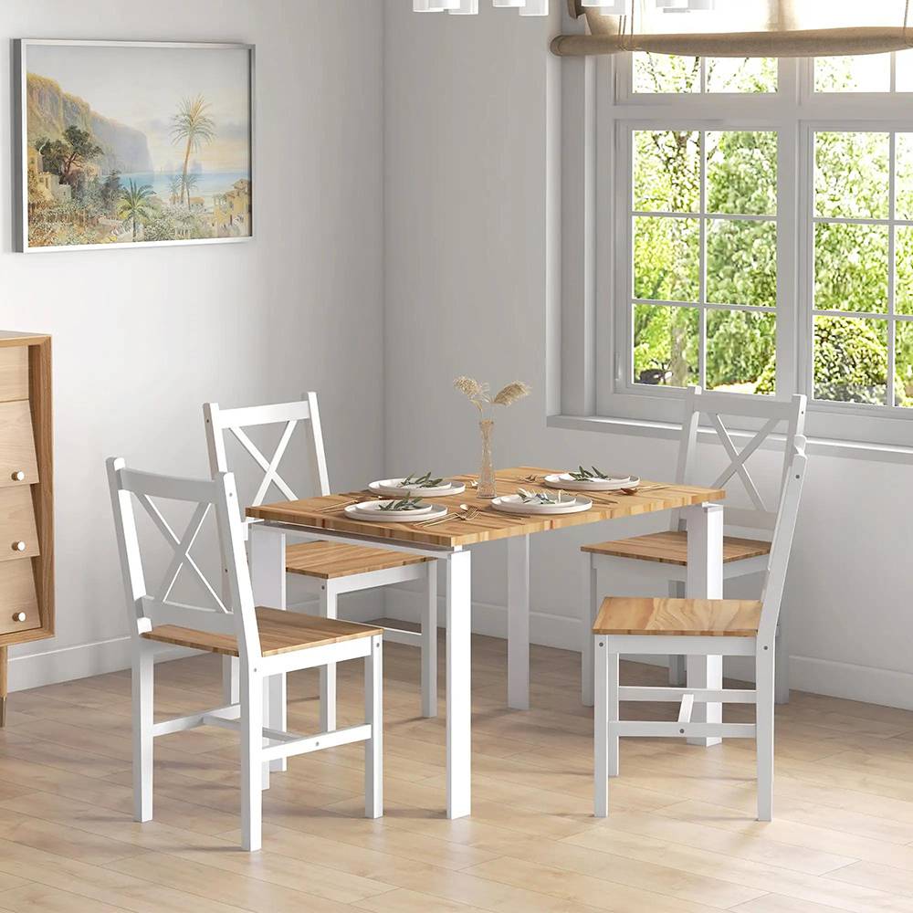 KOMHTOM - Lot de 4 chaises design style maison de campagne, cadre blanc – Parfaites pour salle à manger, cuisine ou salon - Image 1