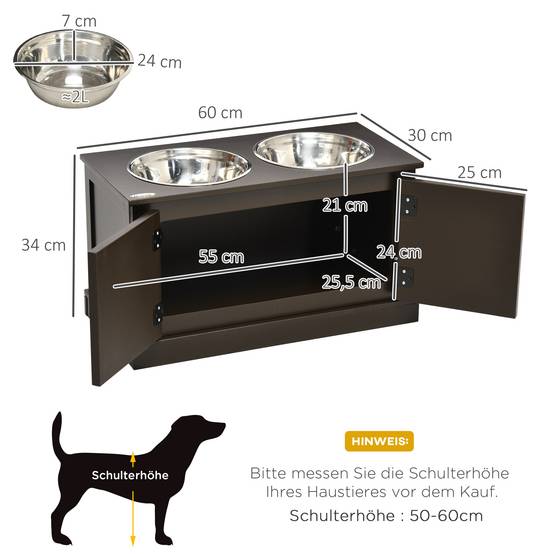 Support de gamelles bois et inox marron et argenté 60 x 30 x 34 cm - PANGIVO - Image 5