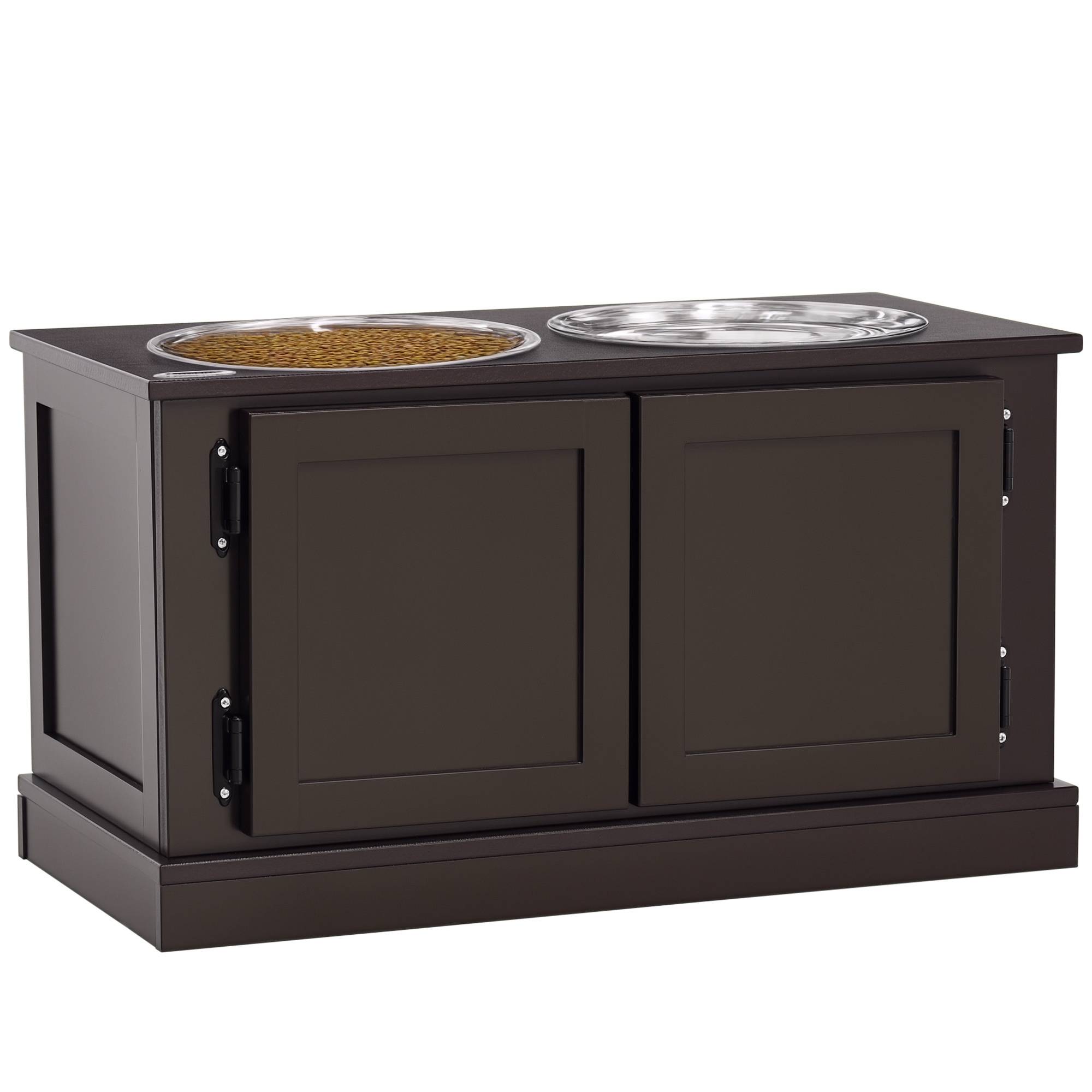 Support de gamelles bois et inox marron et argenté 60 x 30 x 34 cm - PANGIVO - Image 1