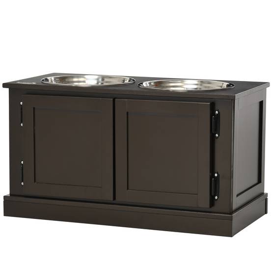 Support de gamelles bois et inox marron et argenté 60 x 30 x 34 cm - PANGIVO - Image 2