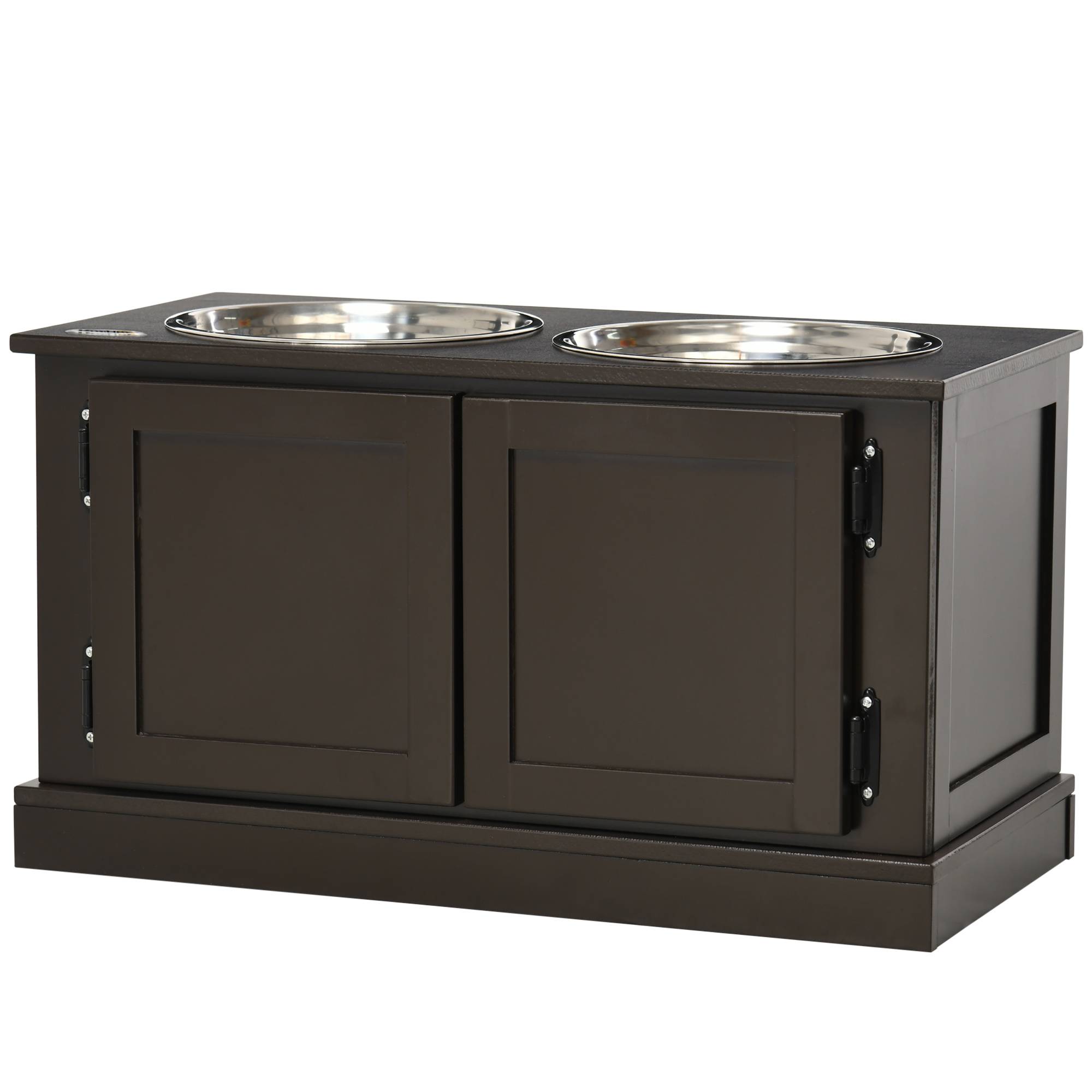 Support de gamelles bois et inox marron et argenté 60 x 30 x 34 cm - PANGIVO - Image 2