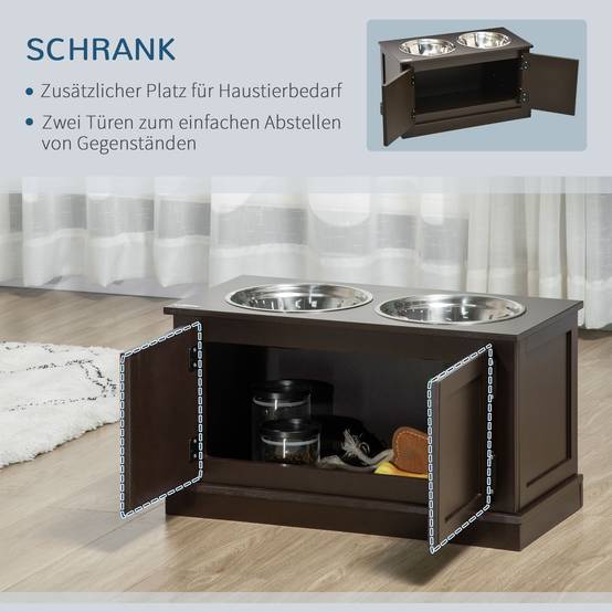 Support de gamelles bois et inox marron et argenté 60 x 30 x 34 cm - PANGIVO - Image 7