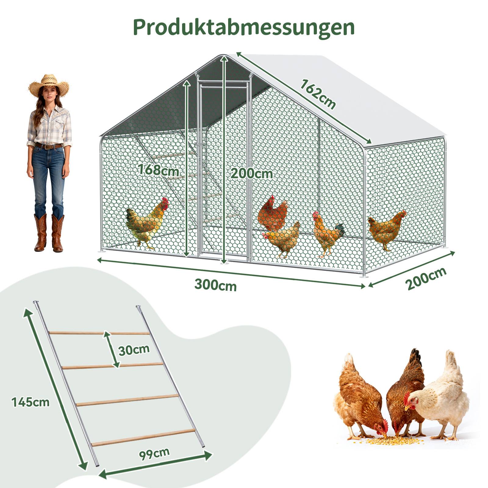 Enclos poulailler 6m² parc grillagé acier galvanisé pour poules protection plein air 3x2m - ComfortXL Outdoor Living - Image 2