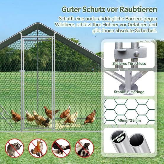 Enclos poulailler 6m² parc grillagé acier galvanisé pour poules protection plein air 3x2m - ComfortXL Outdoor Living - Image 7