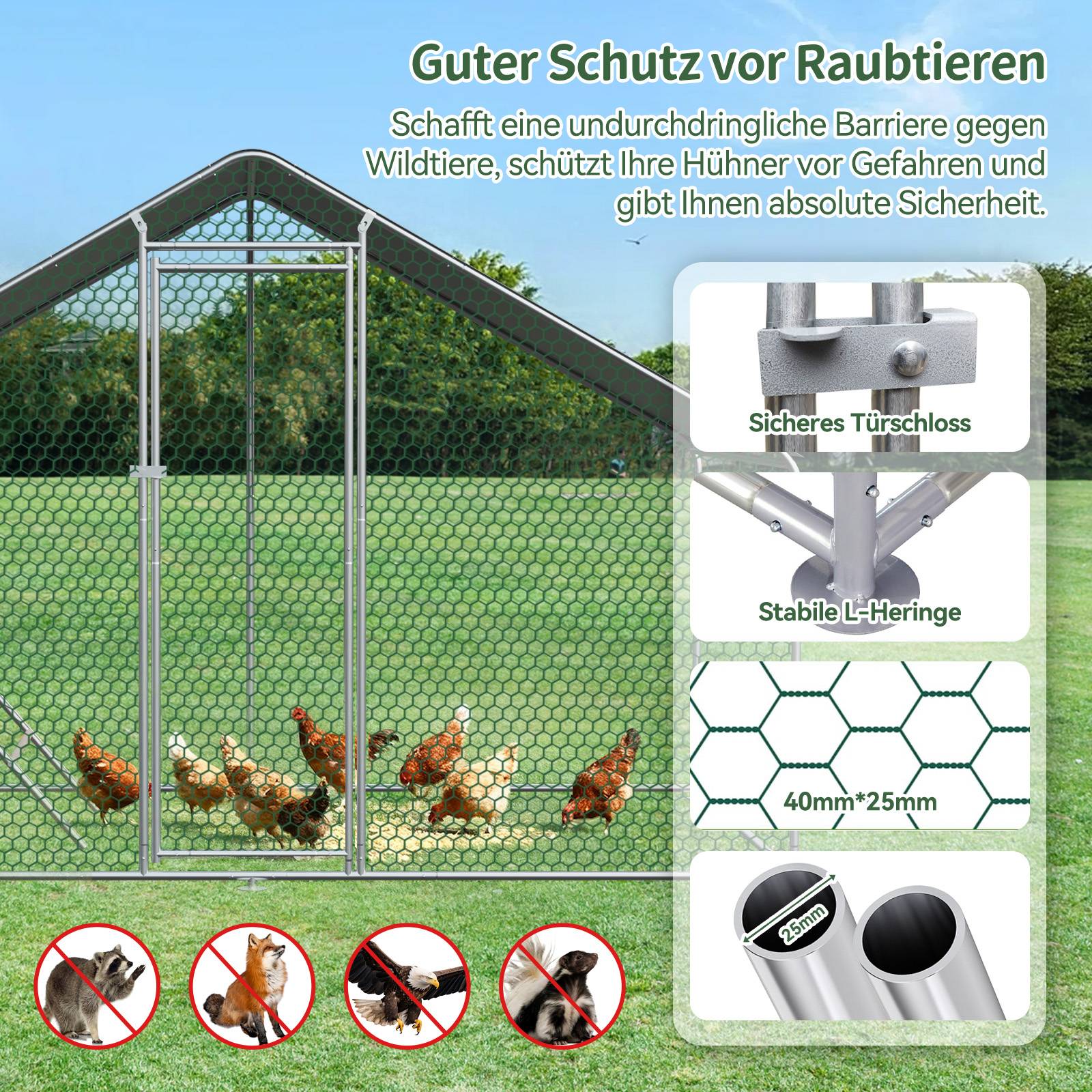 Enclos poulailler 6m² parc grillagé acier galvanisé pour poules protection plein air 3x2m - ComfortXL Outdoor Living - Image 7