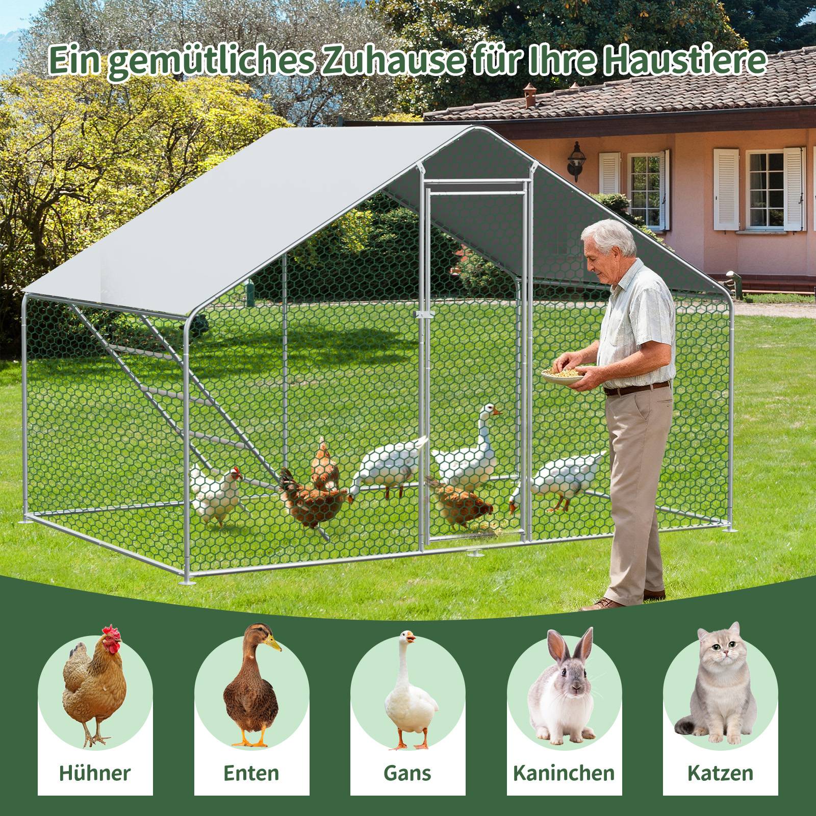 Enclos poulailler 6m² parc grillagé acier galvanisé pour poules protection plein air 3x2m - ComfortXL Outdoor Living - Image 3