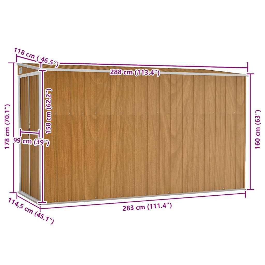 Vidaxl - Abri de jardin mural marron 118 x 288 x 178 cm Acier galvanisé vidaXL 316228 - Image 3