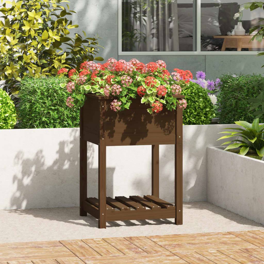 ComfortXL - Carré potager sur pied bois de pin avec étagère jardin couleur miel – ComfortXL Outdoor Living - Image 1
