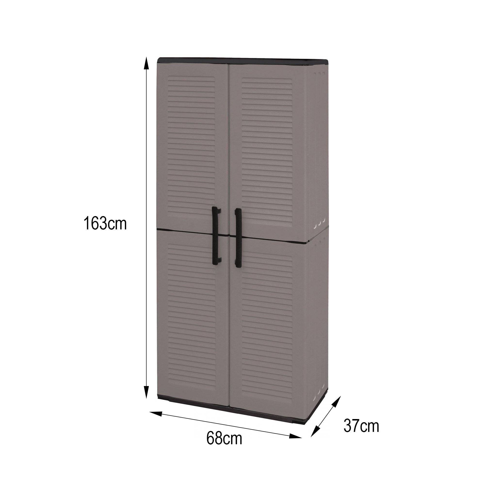 Dmora - Armoire d'extérieur Dargentes, Armoire porte-balai polyvalente, Armoire d'extérieur 2 portes, Finition rayée, 68x37h163 cm, Gris et Noir - Dmora - Imagen 3
