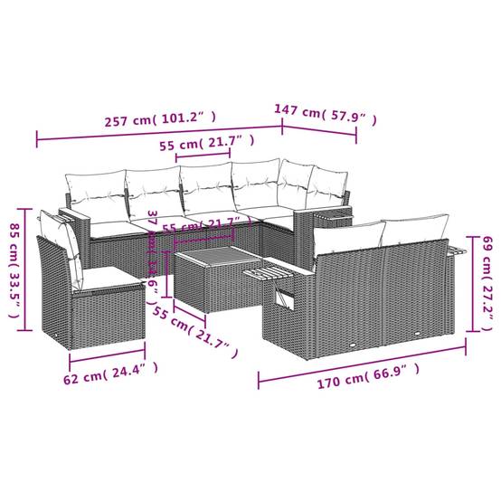 Salon de jardin en poly rotin 9 places modulable avec table d'appoint intégrée Noir – ComfortXL Outdoor Living - Image 9