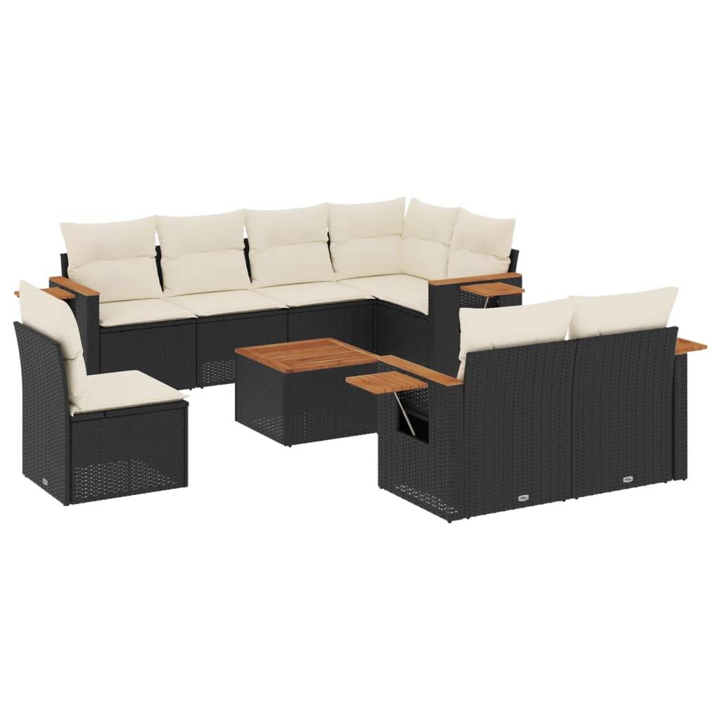 Salon de jardin en poly rotin 9 places modulable avec table d'appoint intégrée Noir – ComfortXL Outdoor Living - Image 2