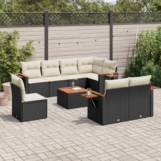 Salon de jardin en poly rotin 9 places modulable avec table d'appoint intégrée Noir – ComfortXL Outdoor Living - Image 1