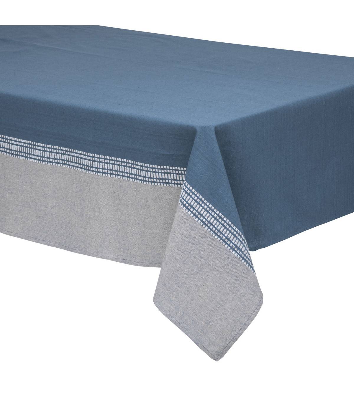 Nappe en coton bicolore Bleu canard et Gris 150 x 250 cm - Imagen 1