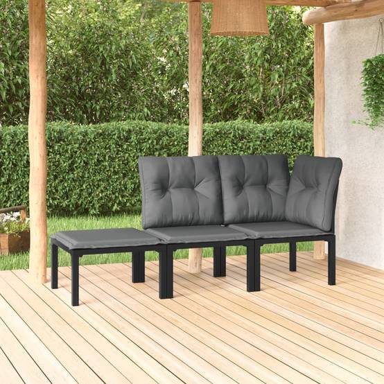 Salon de jardin 3 pcs | Mobilier d'extérieur noir et gris résine tressée Maison Chic - Image 2