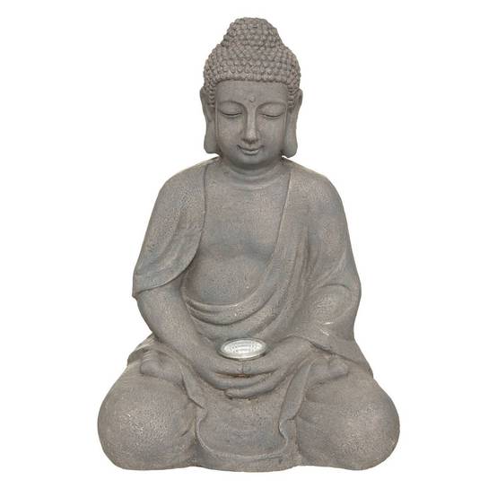 Lampe solaire Bouddha gris ardoise H43cm ATMOSPHERA CREATEUR D'INTERIEUR - Image 1