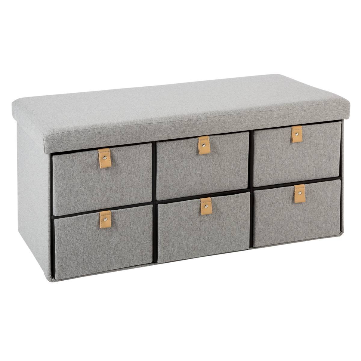 Atmosphera - Pouf pliant double "Suède" gris 6 tiroirs - Atmosphera Créateur d'intérieur - Imagen 1