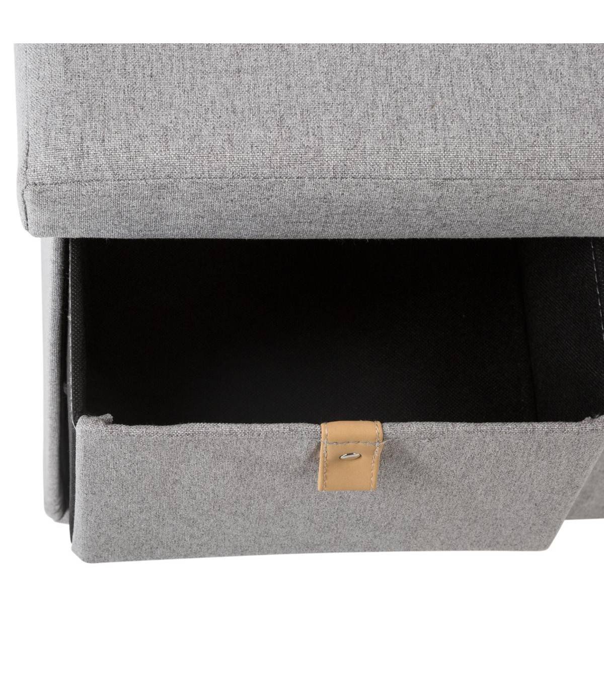 Pouf Pliant Double avec 6 Tiroirs coloris Gris Suède 76.5 x H 38 cm - Imagen 2