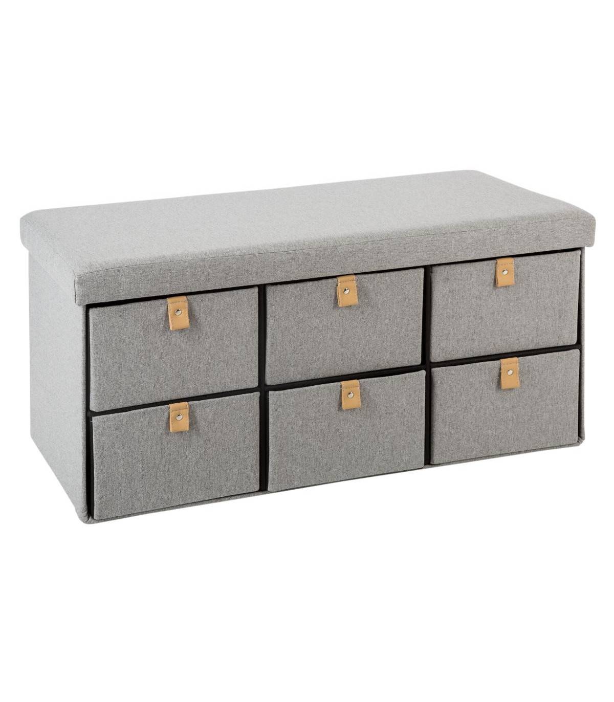Pouf Pliant Double avec 6 Tiroirs coloris Gris Suède 76.5 x H 38 cm - Imagen 1