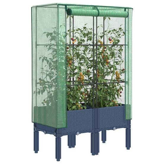 Jardinière surélevée PP bleu-gris avec housse PE 80 x 40 x 140 cm - PANGIVO - Image 1