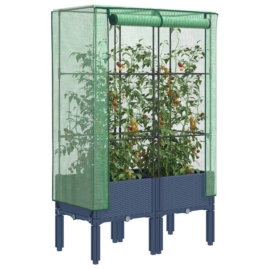 Jardinière surélevée PP bleu-gris avec housse PE 80 x 40 x 140 cm - PANGIVO