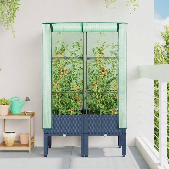 Jardinière surélevée PP bleu-gris avec housse PE 80 x 40 x 140 cm - PANGIVO - Image 3