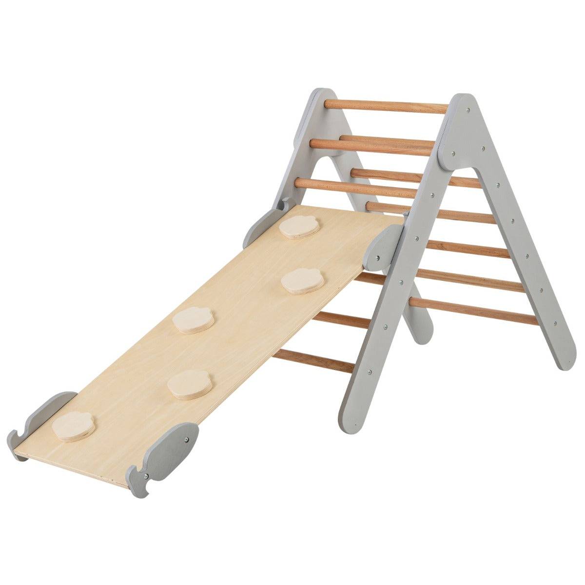 Helloshop26 - 3 en 1 triangle d'escalade enfant en bois rampe double face à angle réglable pour grimper et glisser gris - Imagen 1