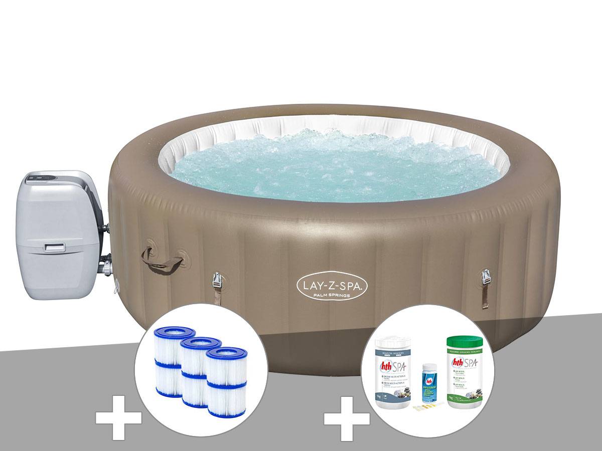 Bestway - Kit spa gonflable Bestway Lay-Z-Spa Palm Springs rond Airjet 4/6 places + 6 filtres + Kit traitement brome