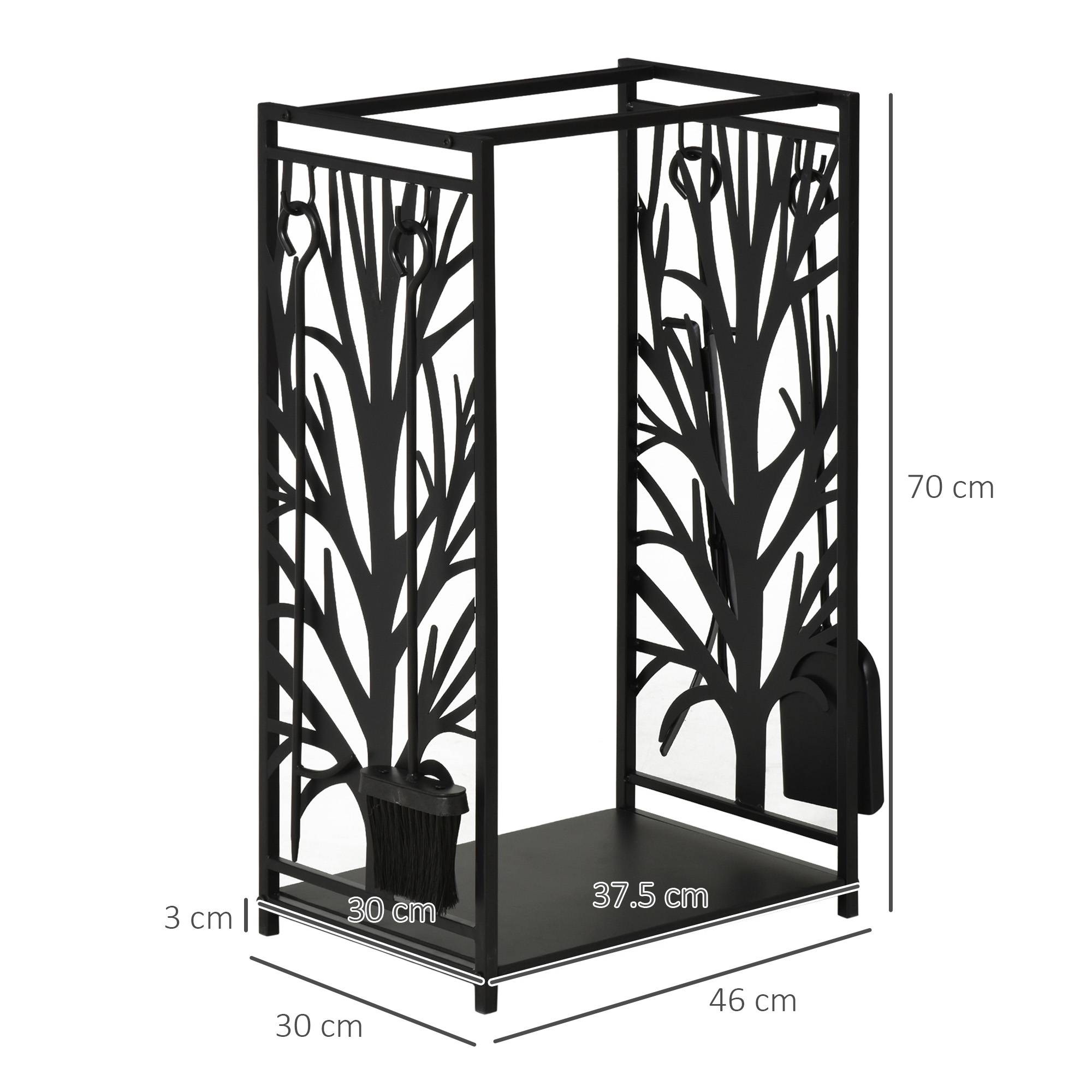 Porte-bûches en acier inoxydable, pour cheminée intérieure et extérieure, design élégant et 4 outils inclus, 46 x 30 x 70 cm, noir - Image 5