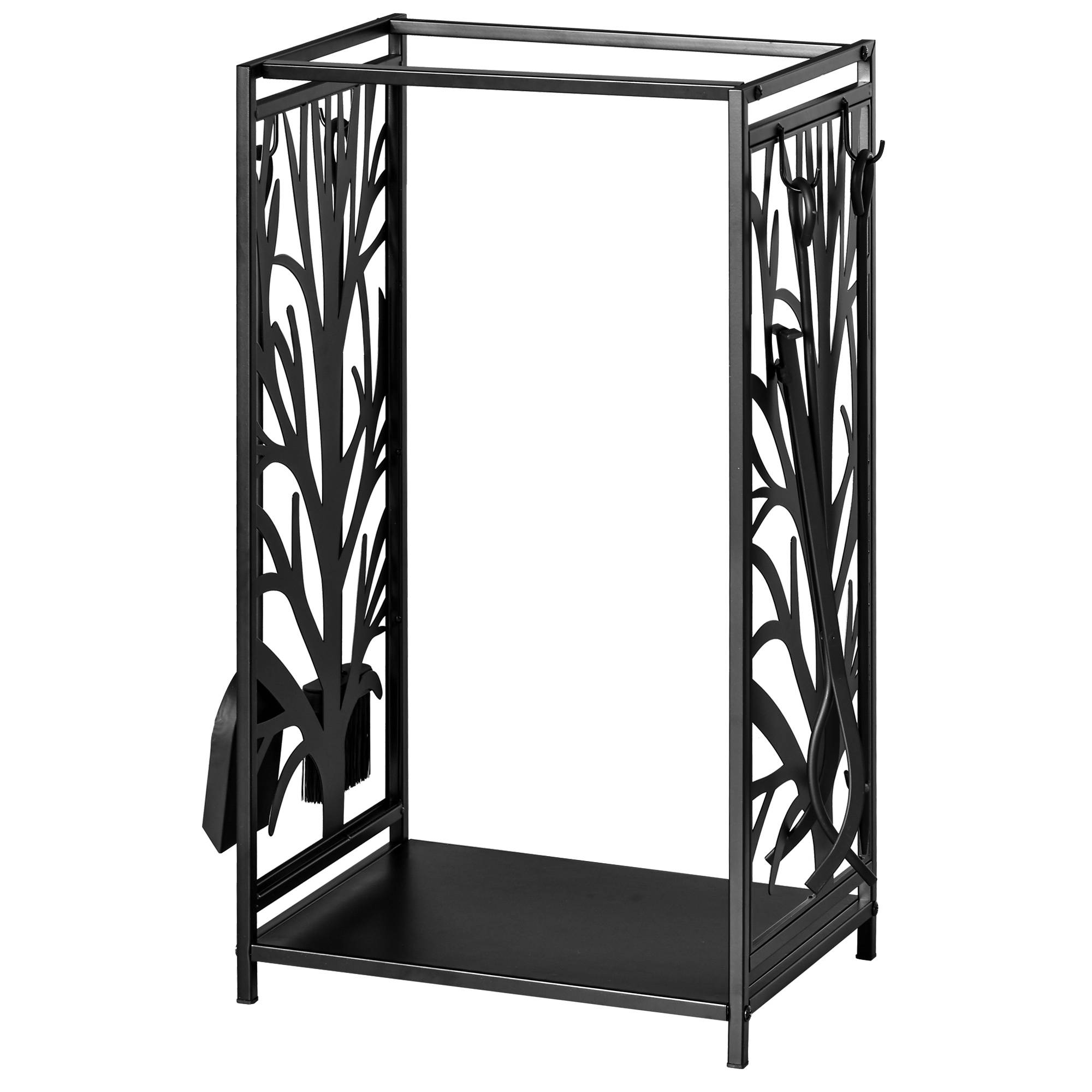 Porte-bûches en acier inoxydable, pour cheminée intérieure et extérieure, design élégant et 4 outils inclus, 46 x 30 x 70 cm, noir - Image 2