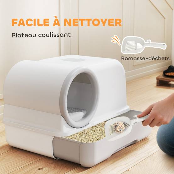 Maison de toilette fermée plastique pour chats plateau coulissant 59cm gris - ComfortXL Outdoor Living - Image 6