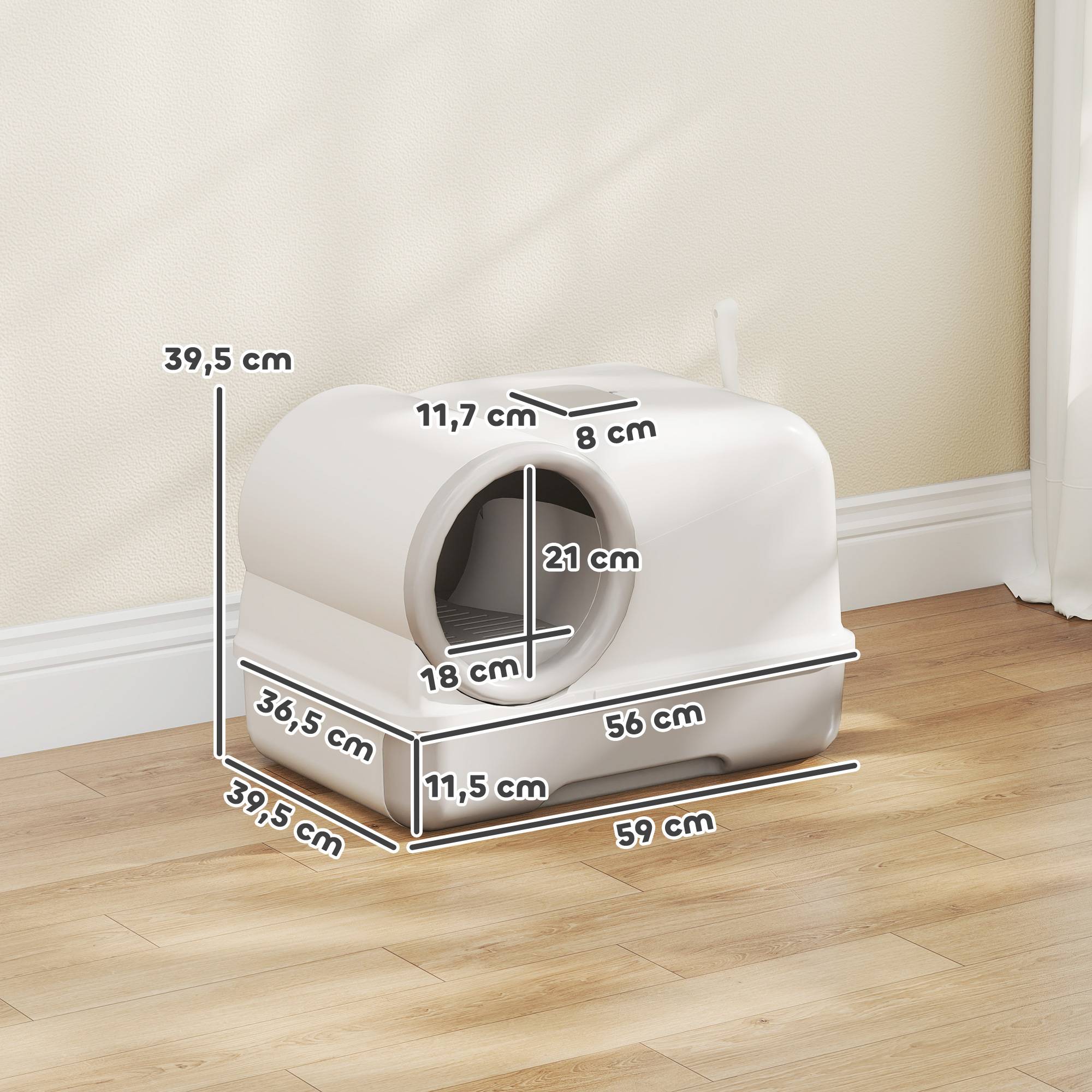 Maison de toilette fermée plastique pour chats plateau coulissant 59cm gris - ComfortXL Outdoor Living - Image 5