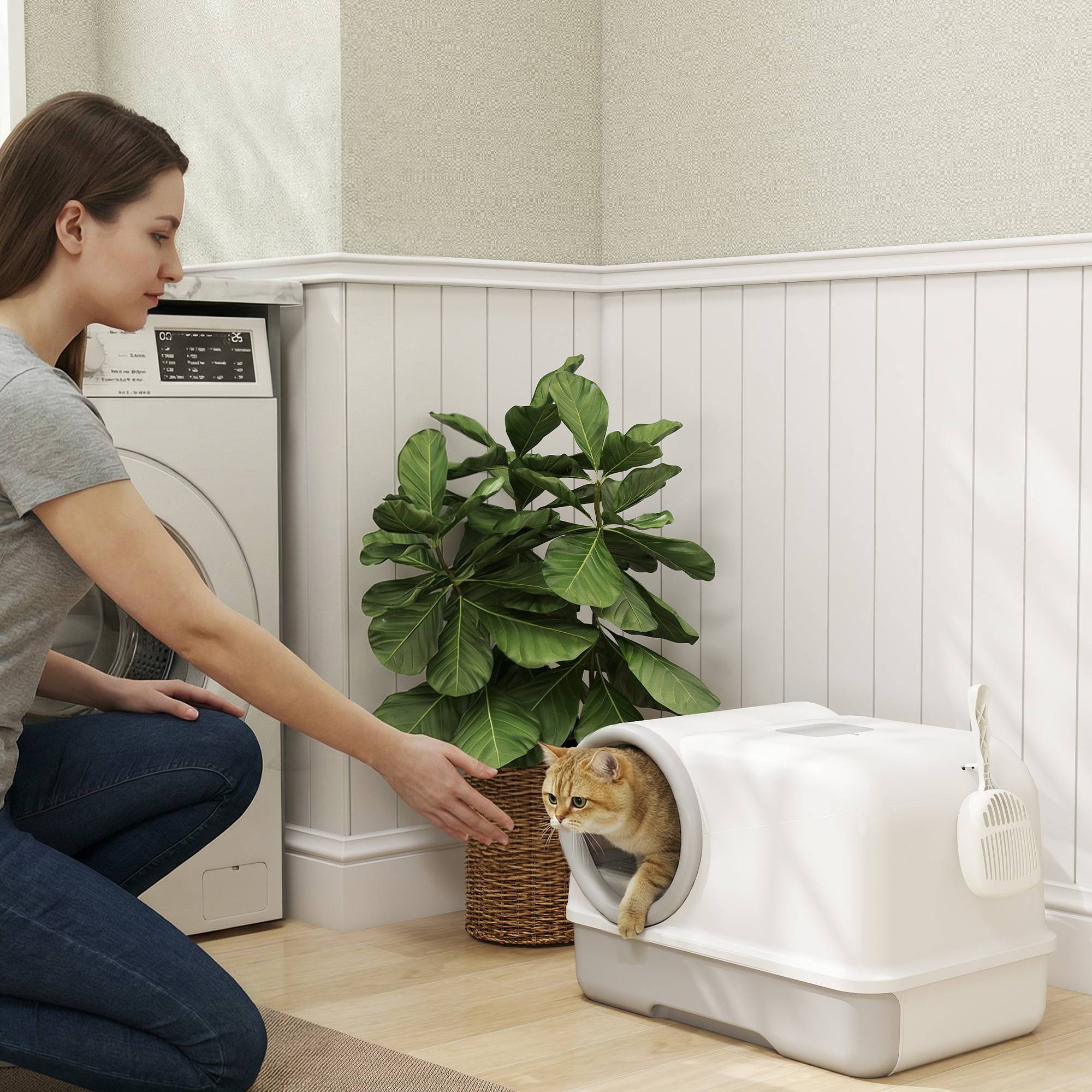 Maison de toilette fermée plastique pour chats plateau coulissant 59cm gris - ComfortXL Outdoor Living - Image 3