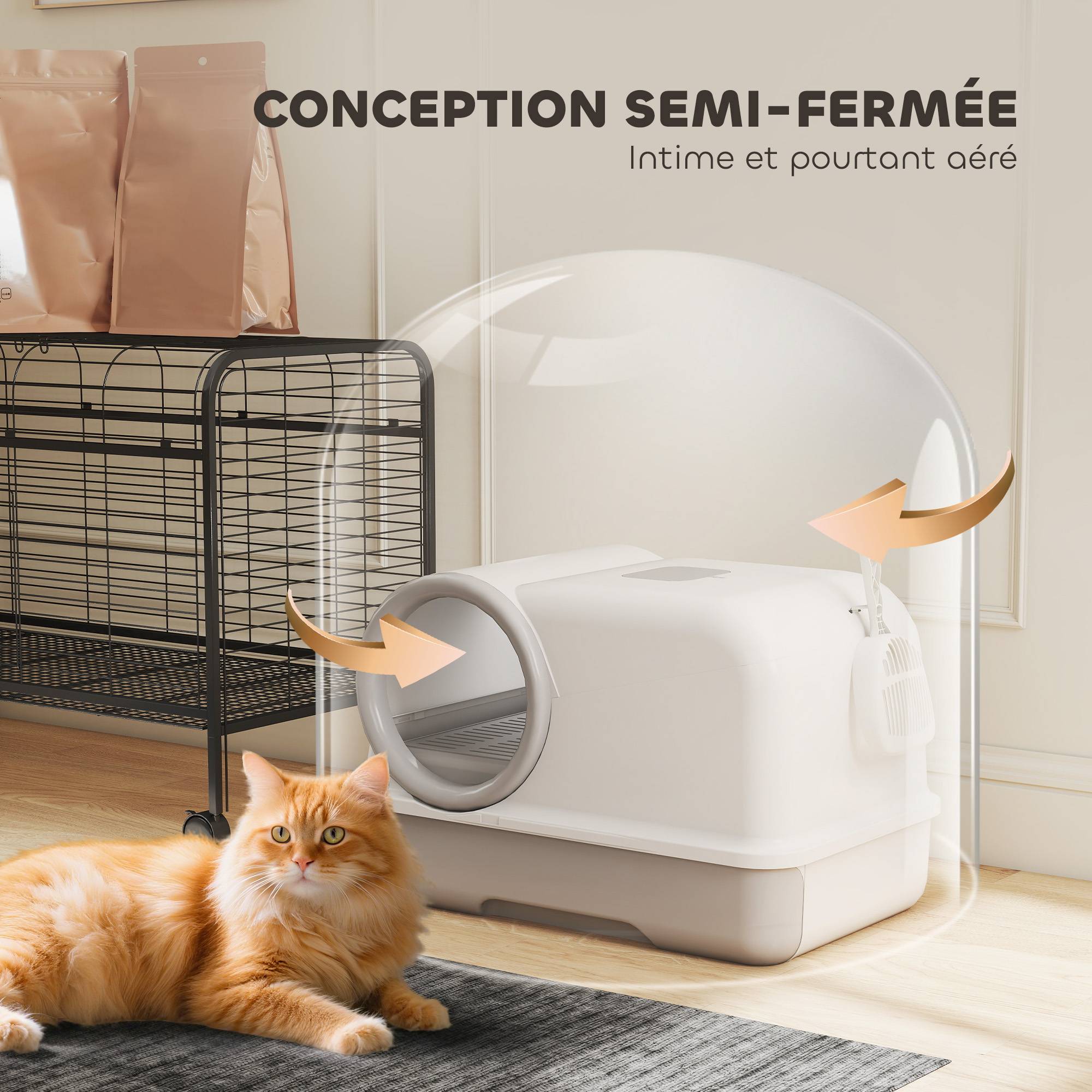 Maison de toilette fermée plastique pour chats plateau coulissant 59cm gris - ComfortXL Outdoor Living - Image 9