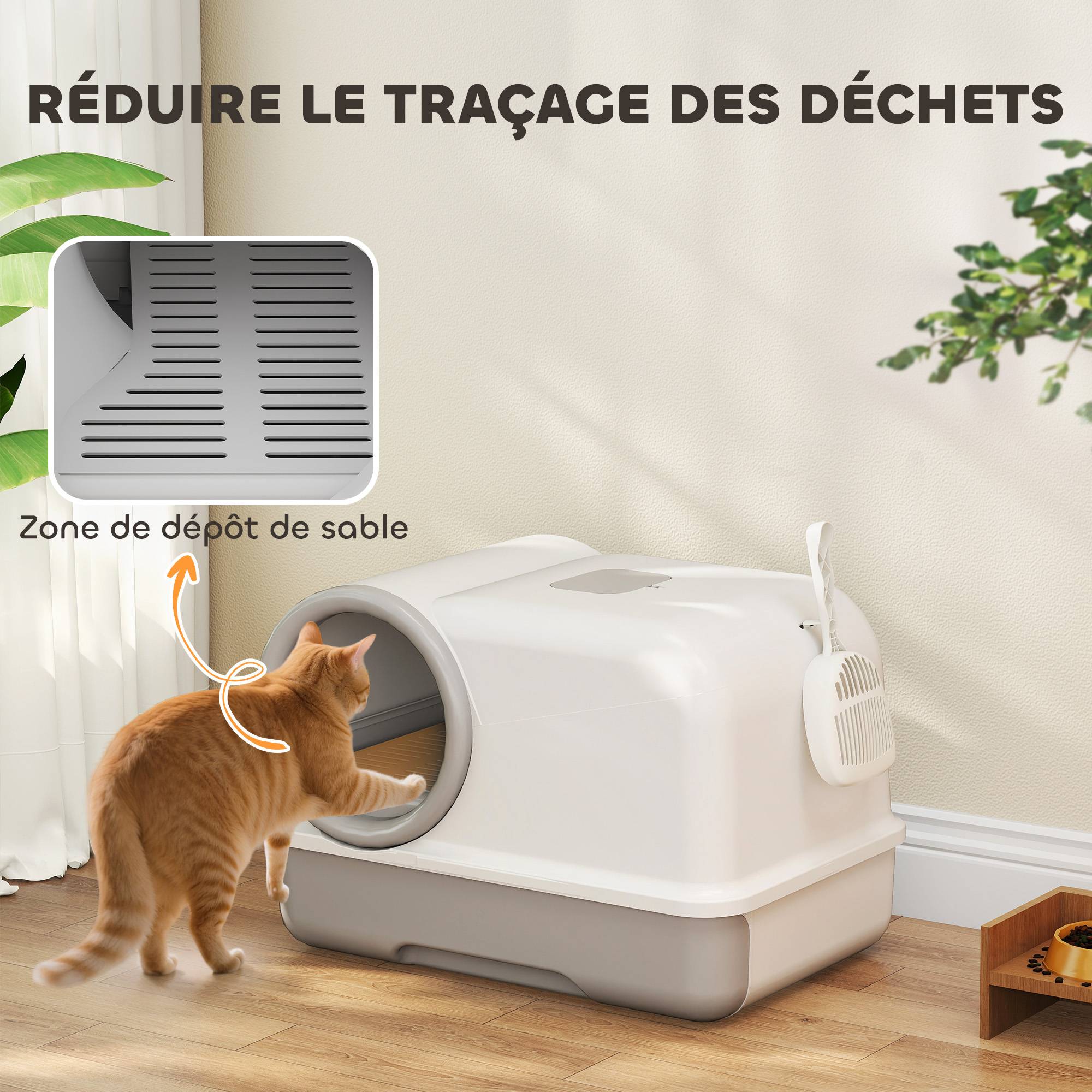 Maison de toilette fermée plastique pour chats plateau coulissant 59cm gris - ComfortXL Outdoor Living - Image 7